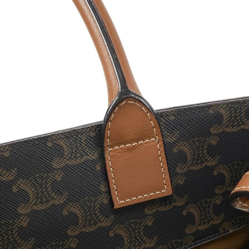 CELINE Small Vertical Cabas Tan (Dark Brown) Brown) Triomphe Canvas Calf Skin - Picture 11 of 15